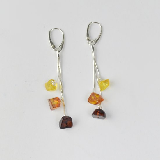 Medium long amber earrings mix  silver beads